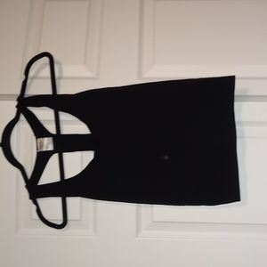 Marika athletic black T back work out tank with built in bra sz lg womens